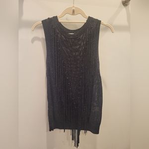 Ronny Kobo Open Knit Fringe Tassle top